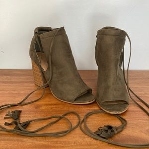 Olive green Soda lace up block heels